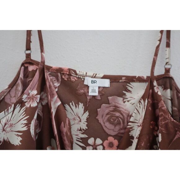 BP.  Women's Sz L Brown Floral Drape Neck Mini Sundress Dress - Picture 4 of 9